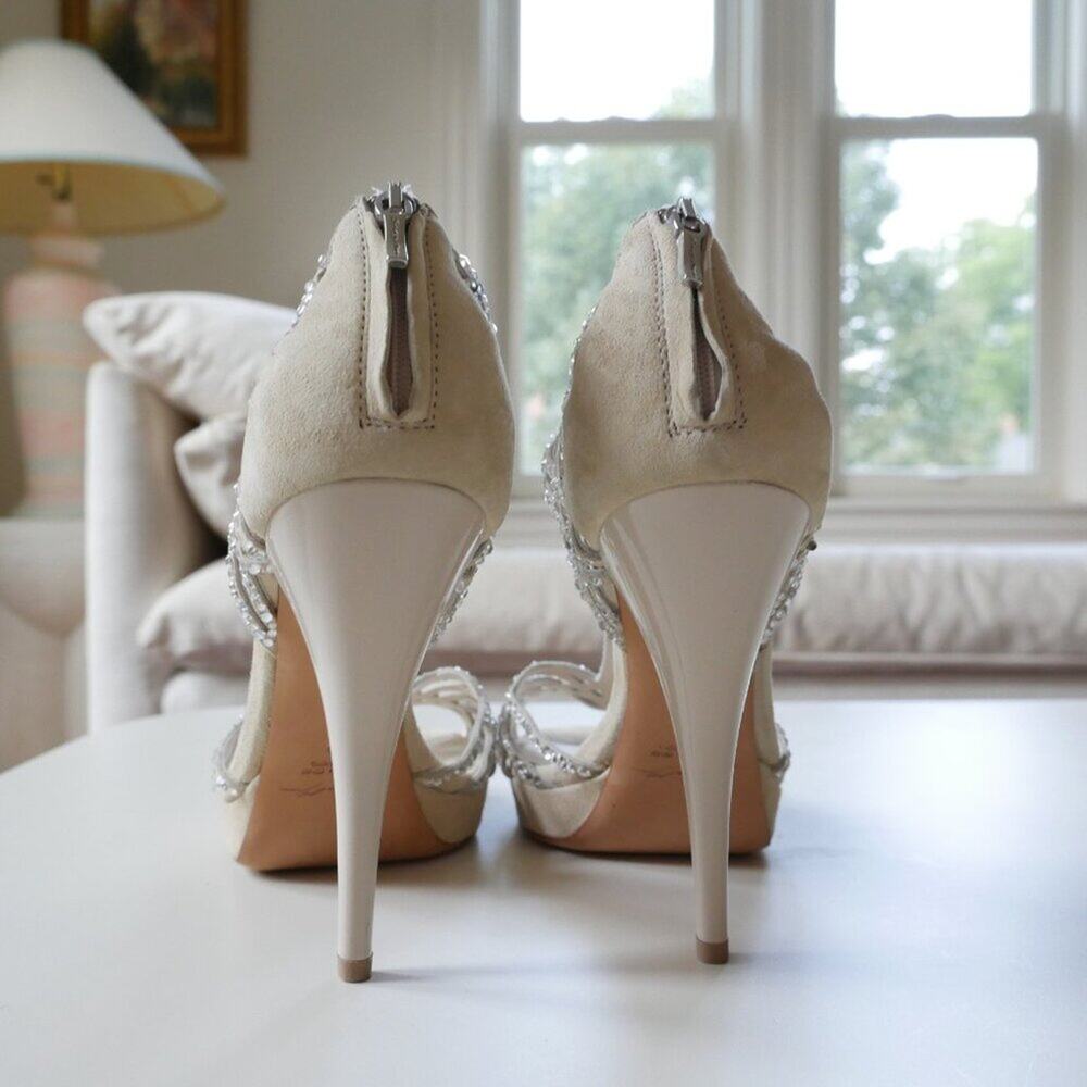 Grey Mer Italy Crystal Heels made in Italy Strappy Sandals suede 8.5 9 - Picture 7 of 11